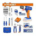 021 WDT1B90-4 Set De Herramientas 91 Piezas Con Taladro Atornillador Percutor Wadfow + Bateria 20 V